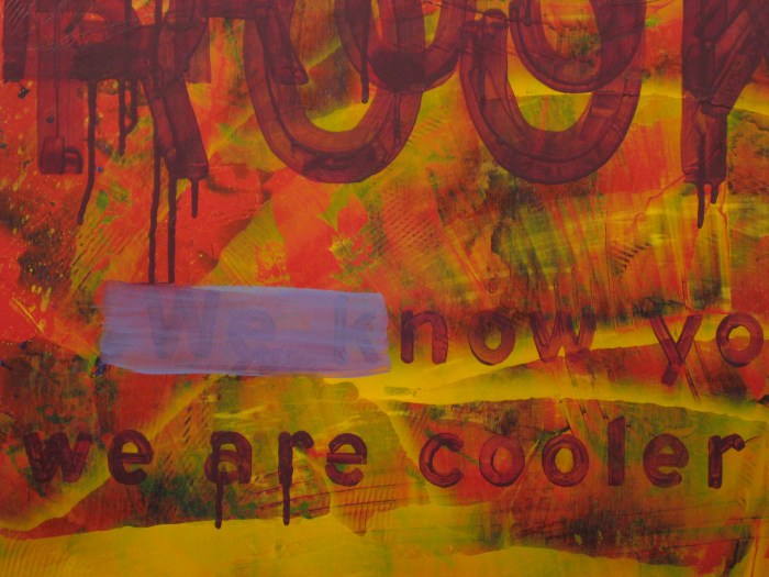 Clearer detail of erasure wordplay; if you didn't already know that the people who live in Brooklyn were cooler than you, now you know.